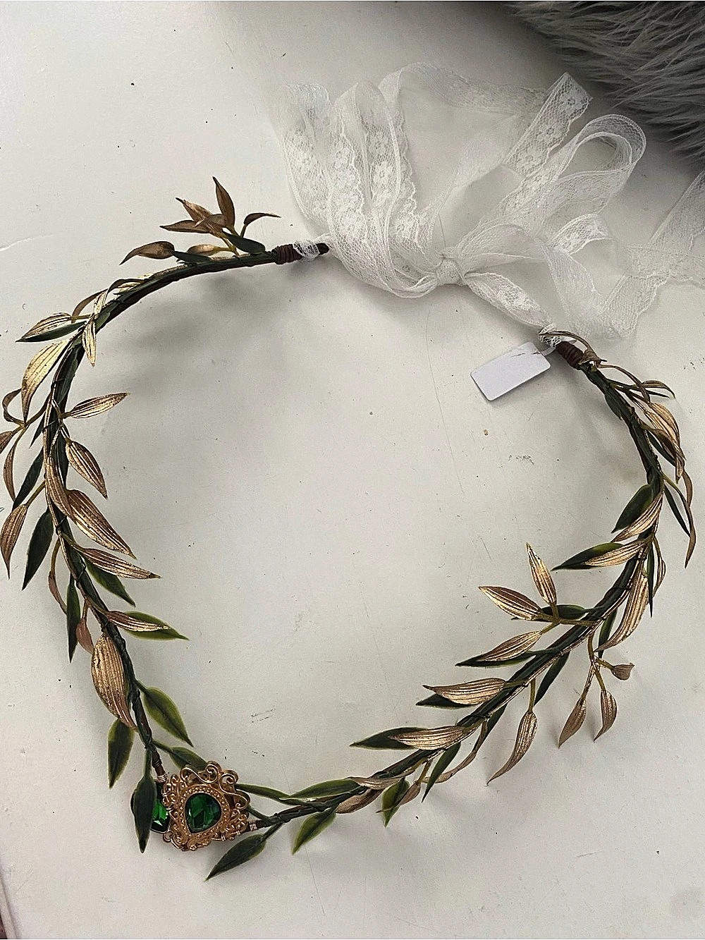 Mostory Green & Gold Leaf Pendant headband